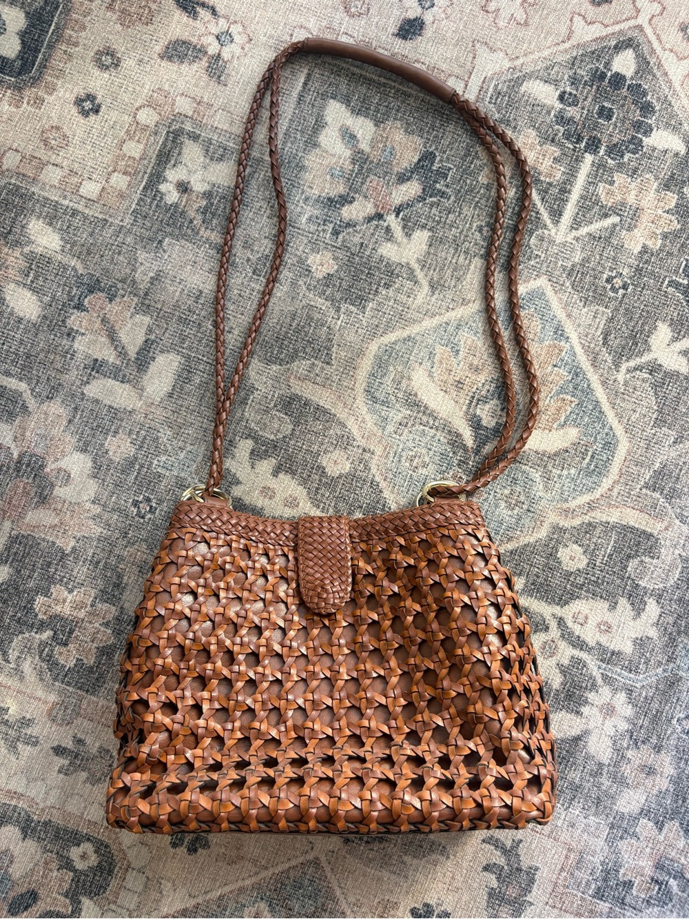 Woven Brown Leather Market Bag